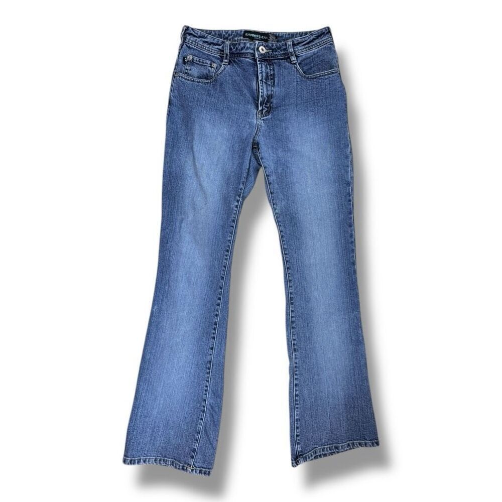 Vintage Y2K Express Flare Jeans Light Wash Stretch Denim Size 7/8 29x31.5